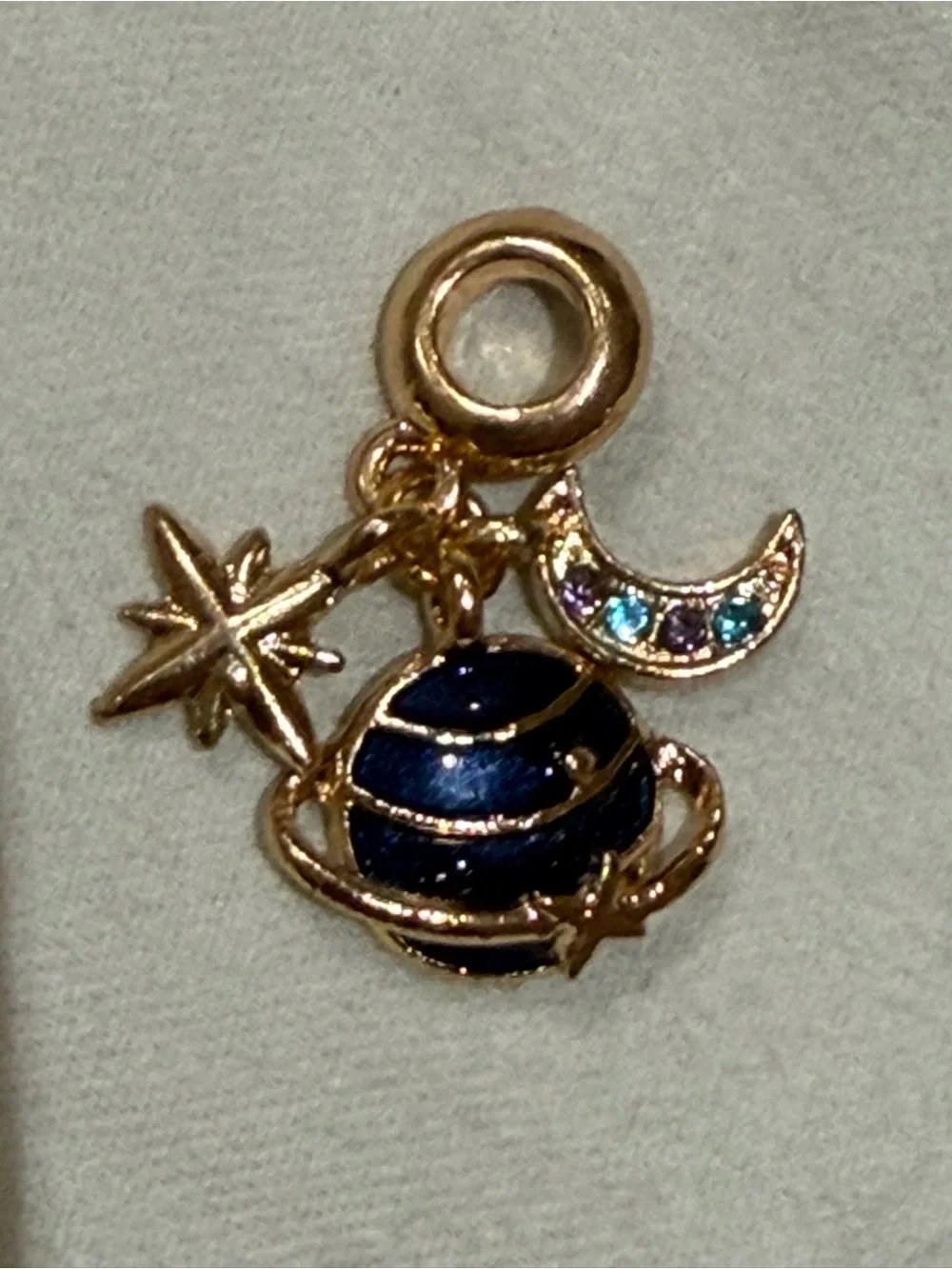 Gold-Tone Planet & Moon Charm Bracelet Pendant - Navy Enamel